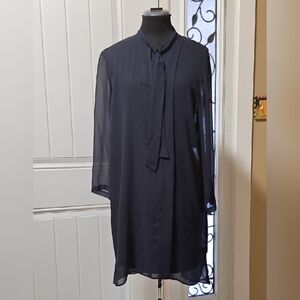 Club Monaco Blue Silk Pintuck Pleat Shift Mini Dress 8